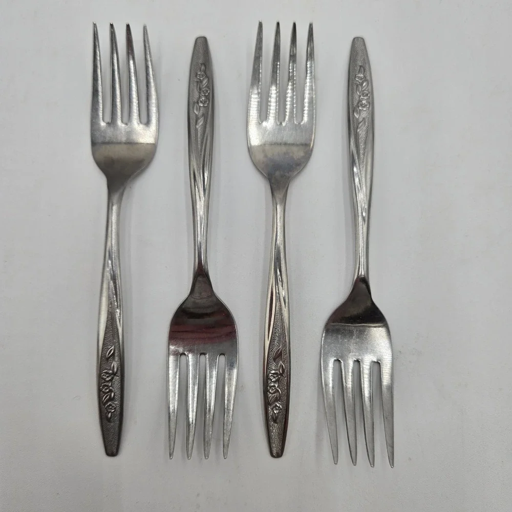 Radiant Rose Stainless‎ Steel Floral Embossed Forks Set of 4